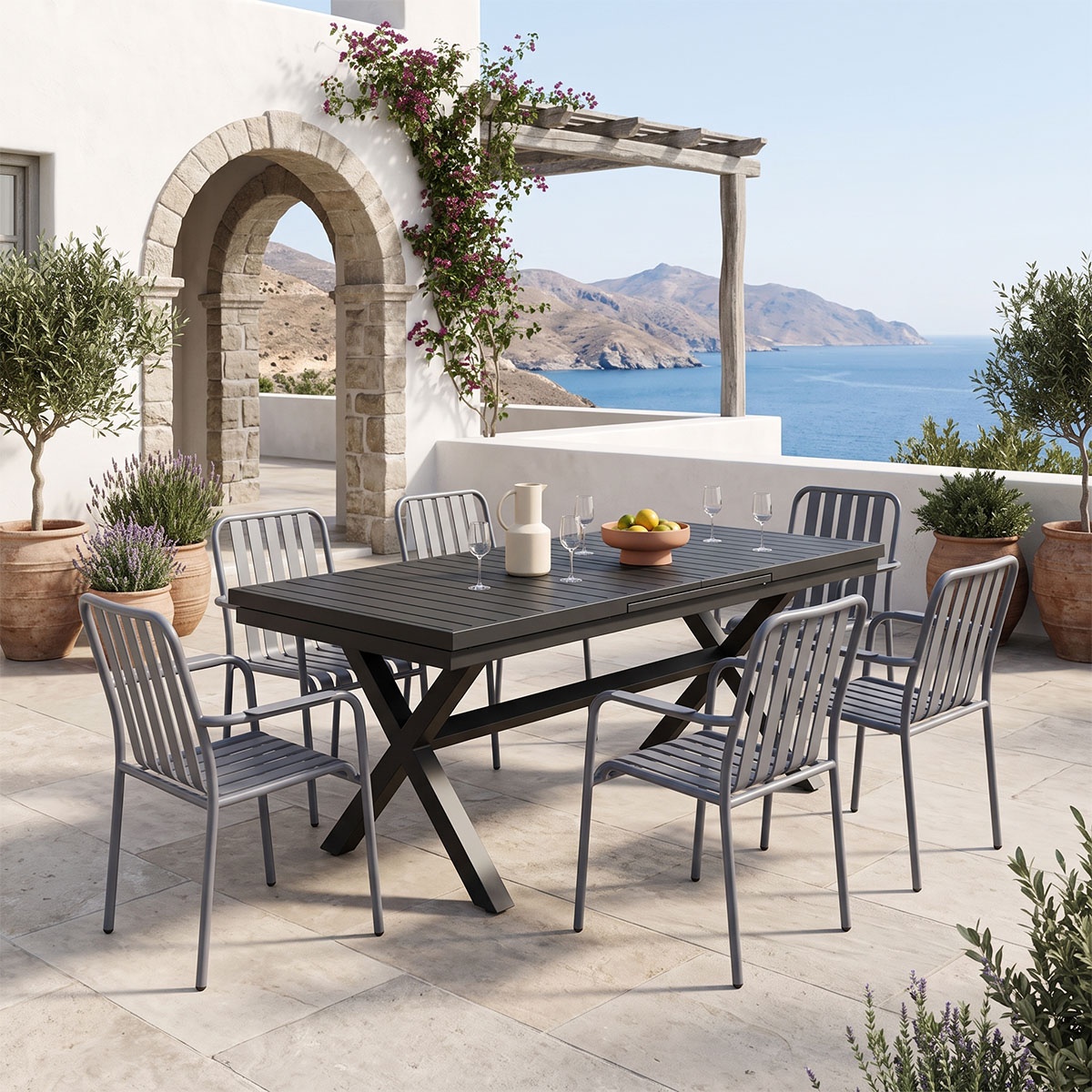 Set masa si scaune dining 7 buc Dagyn Vista Pako Antracit 240x90x76 cm