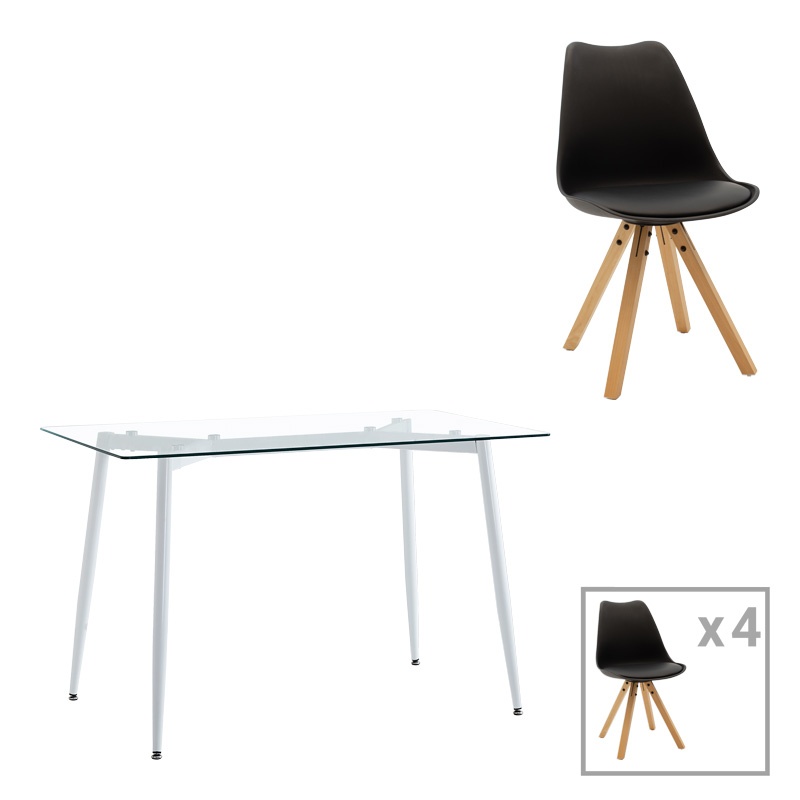 Set masa si scaune dining Quana, Negru, 120x70x75 cm