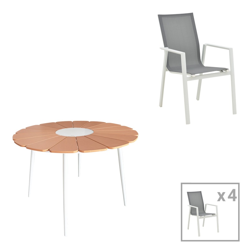 Set masa si scaune Pinap-Dashiell, Pako World, 5 piese, Alb-Natural, 110x110x74 cm