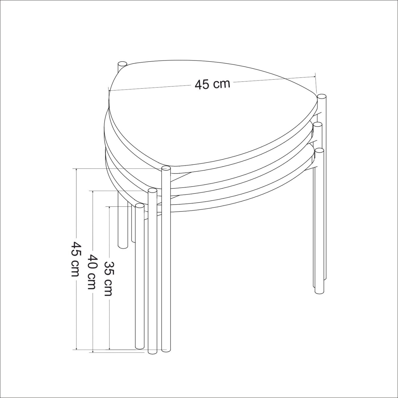 Set masute de cafea stivuibile, 3 bucati Lenny Nuc 45x45x45 cm