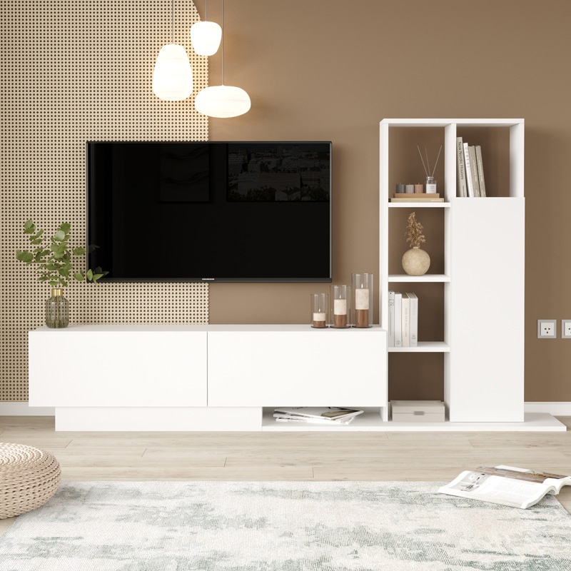 Set mobilier living Damon, Pako World, Alb, 140x29x39 cm - 2 | YEO
