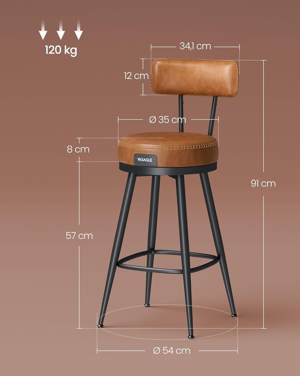 Set scaune de bar Caramel Vasagle 54x54x90.5 cm - 4 | YEO