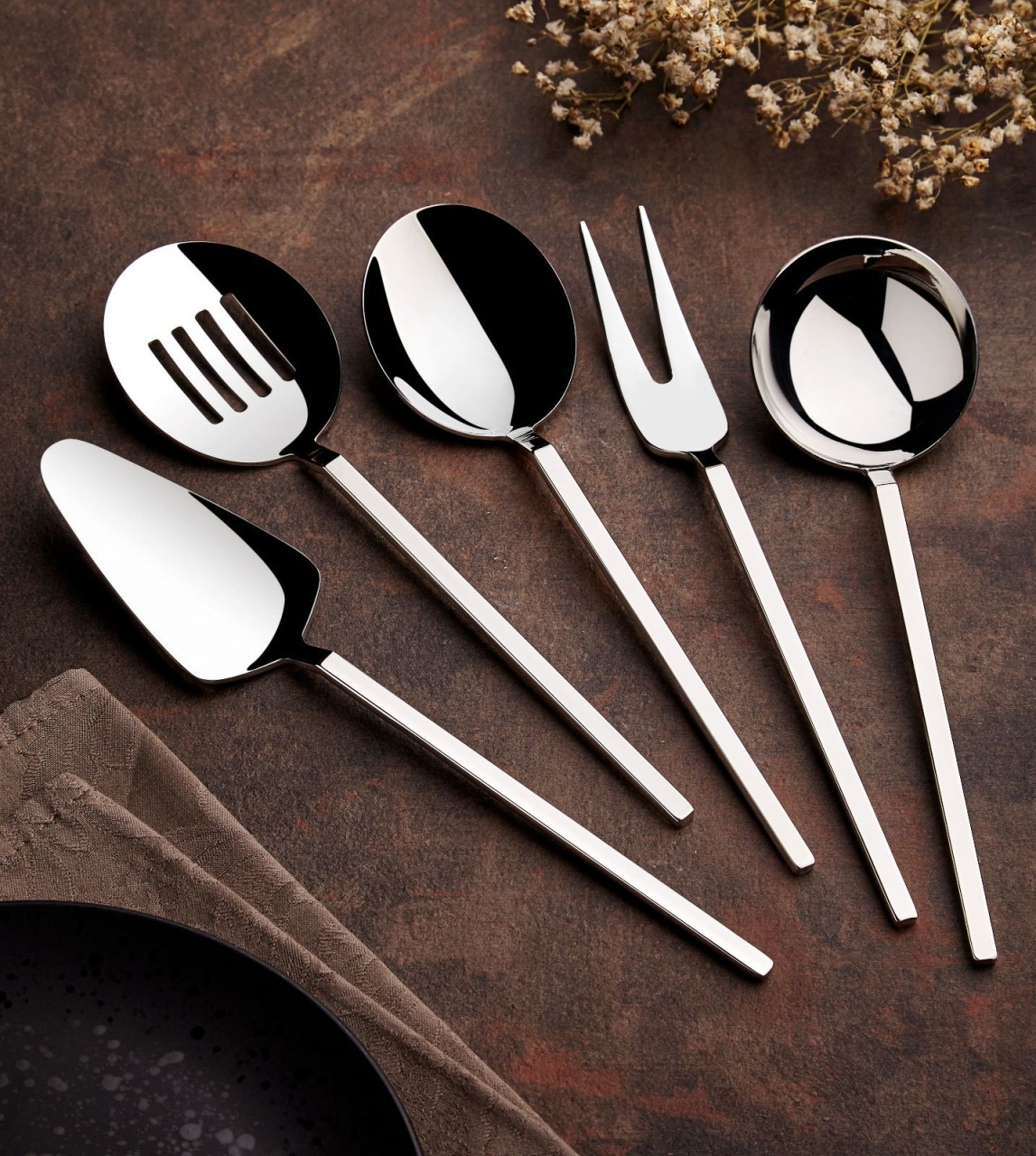 Set ustensile servire 5 bucati Carre Argintiu 23.5x23.5x4 cm
