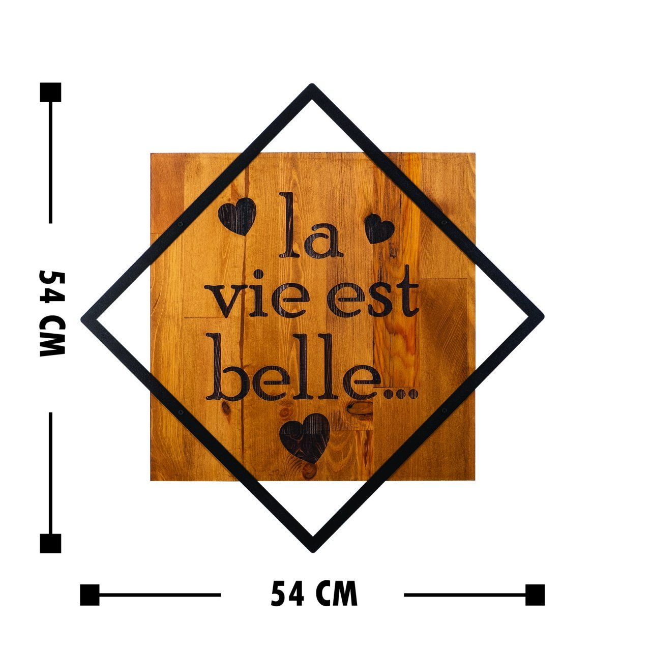 Tablou din lemn si metal La Vie Est Belle Nuc 54x54 cm - 2 | YEO