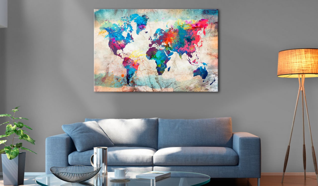 Tablou din plută - World Map: Colourful Madness [Cork Map] 120x80 cm - 1 | YEO