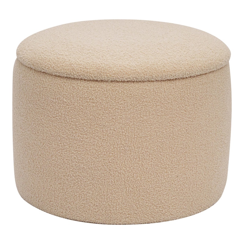 Taburet cu depozitare Ottoman Roundy boucle Bej 55x55x41.5 cm