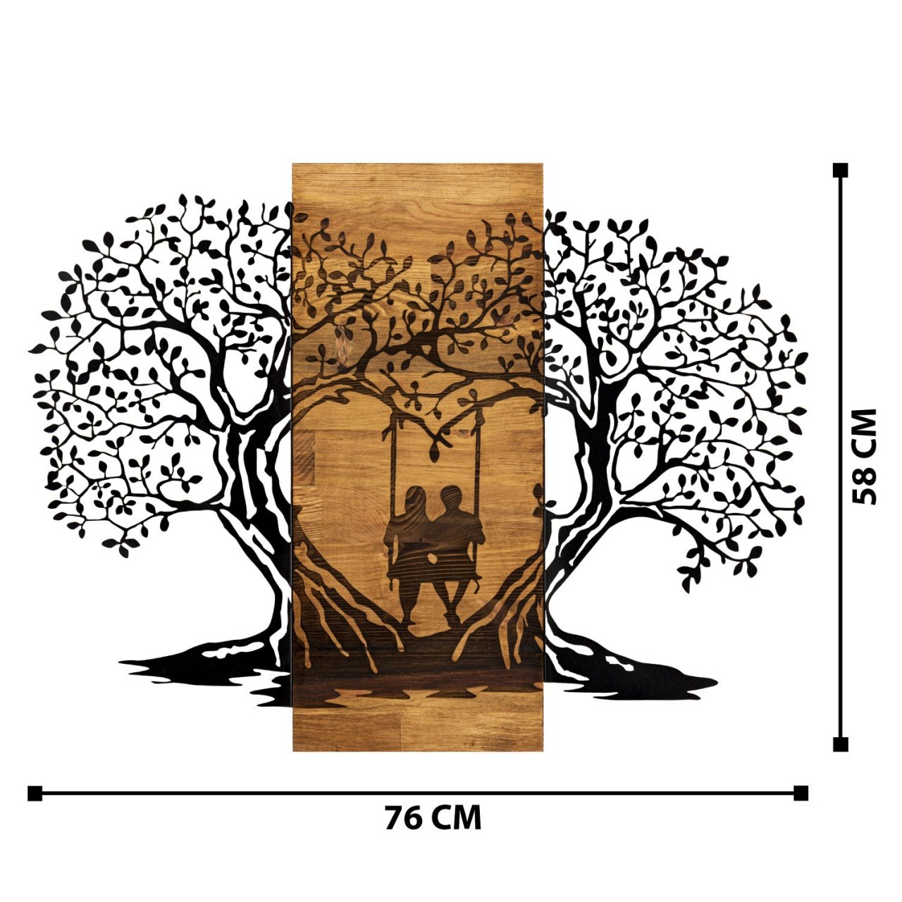 Accesoriu decorativ de perete din lemn si metal Eva Negru 76x58 cm