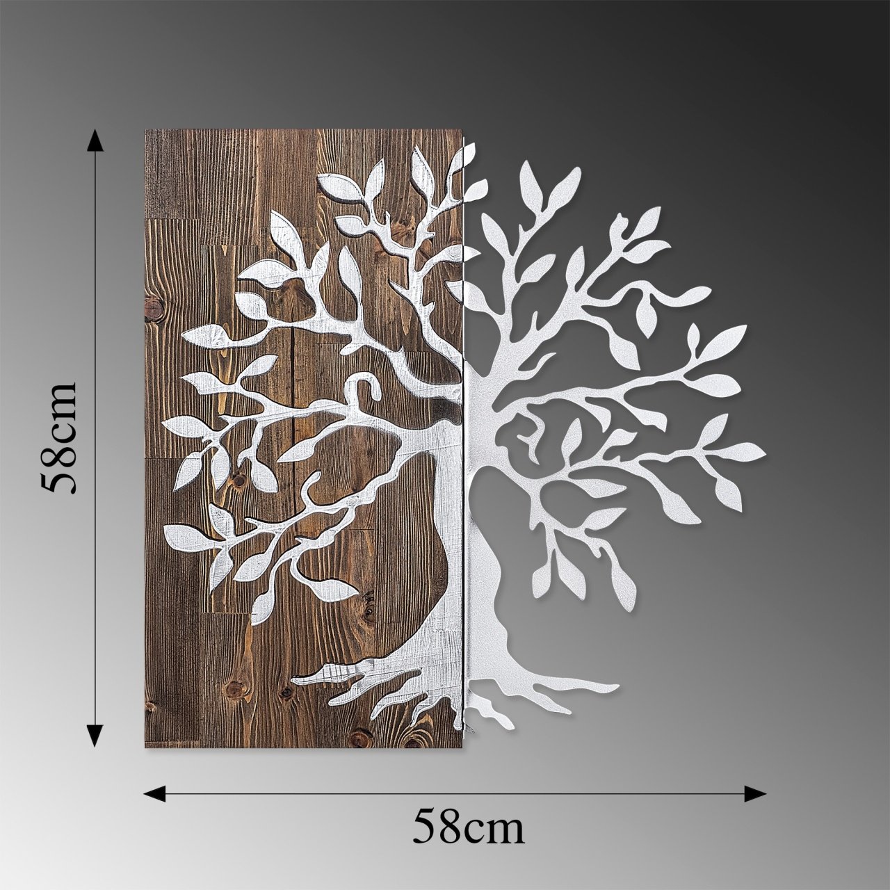 Accesoriu decorativ de perete din lemn si metal Tree Nuc 58x58 cm