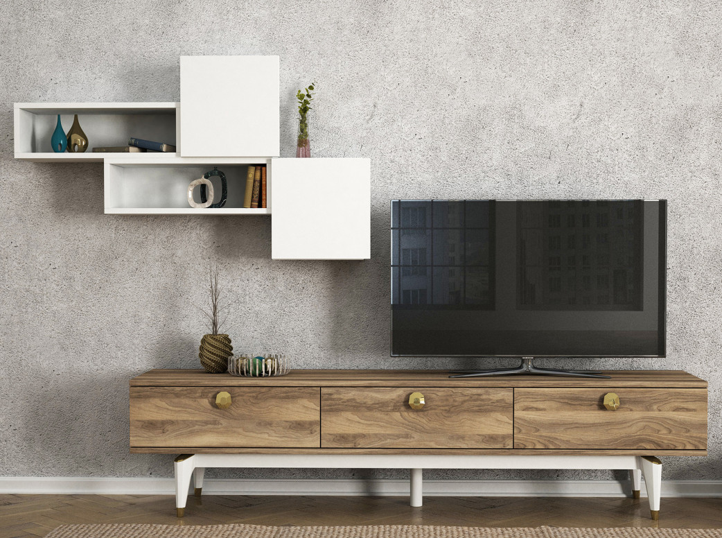 Ansamblu Comoda TV Buse Walnut-Alb