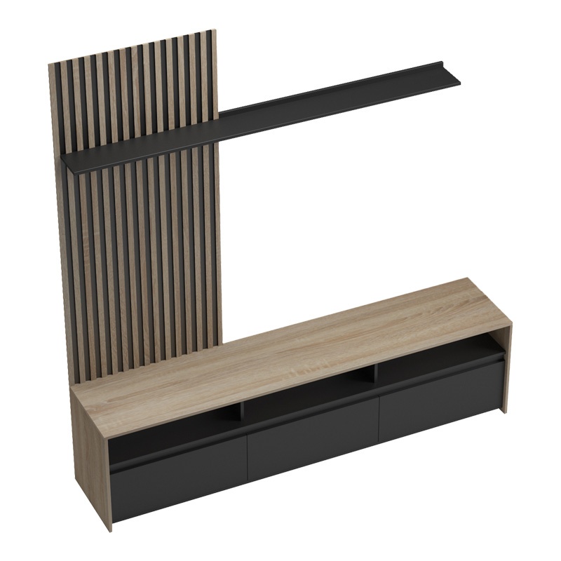 Ansamblu comoda TV Delfina Negru 190x40x199.5 cm - 4 | YEO