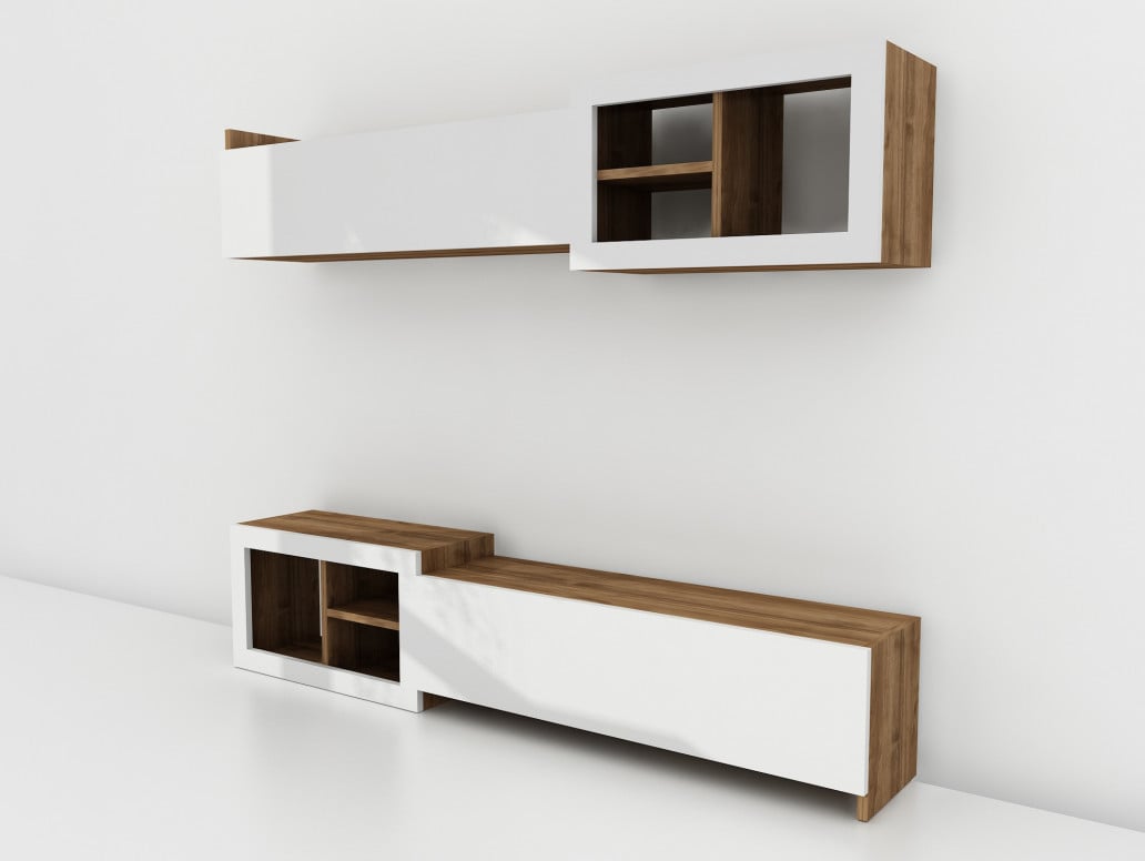 Ansamblu Comoda TV Prag Alb-Walnut - 3 | YEO