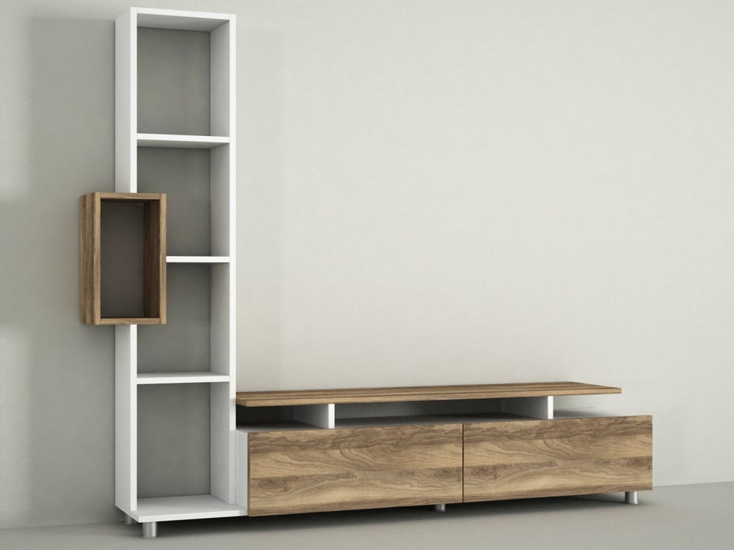 Ansamblu Comoda TV Tulip Alb-Walnut - 3 | YEO