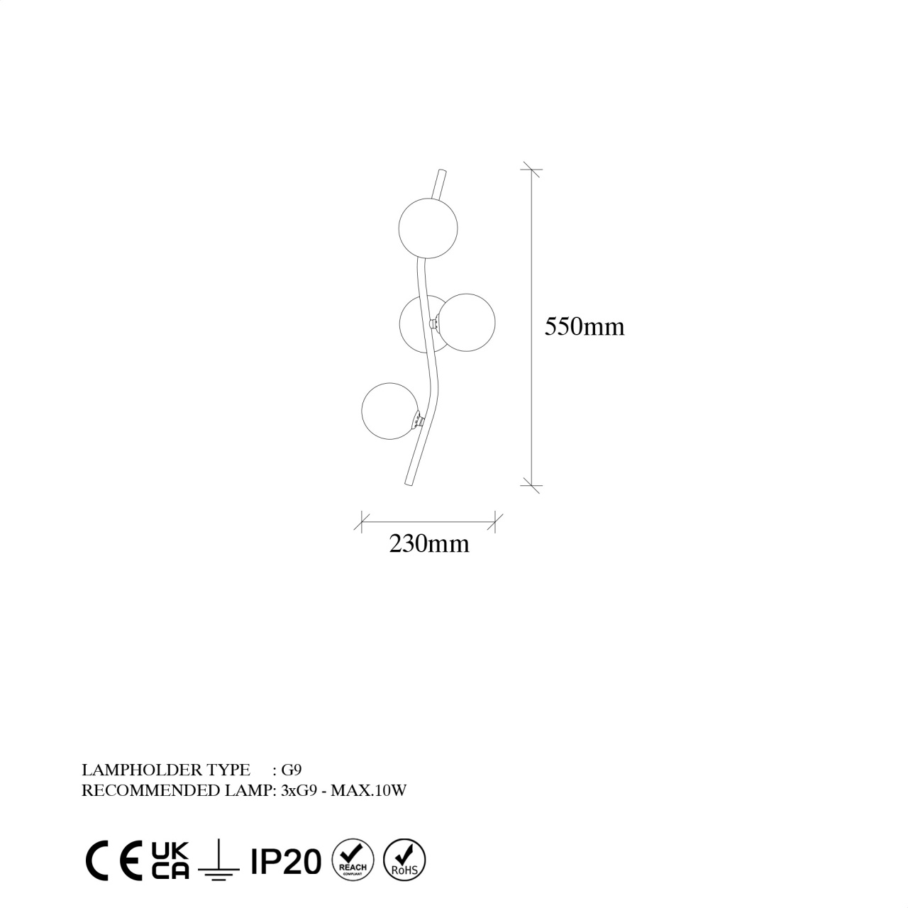 Aplica 7147 Gri 23x19x55 cm