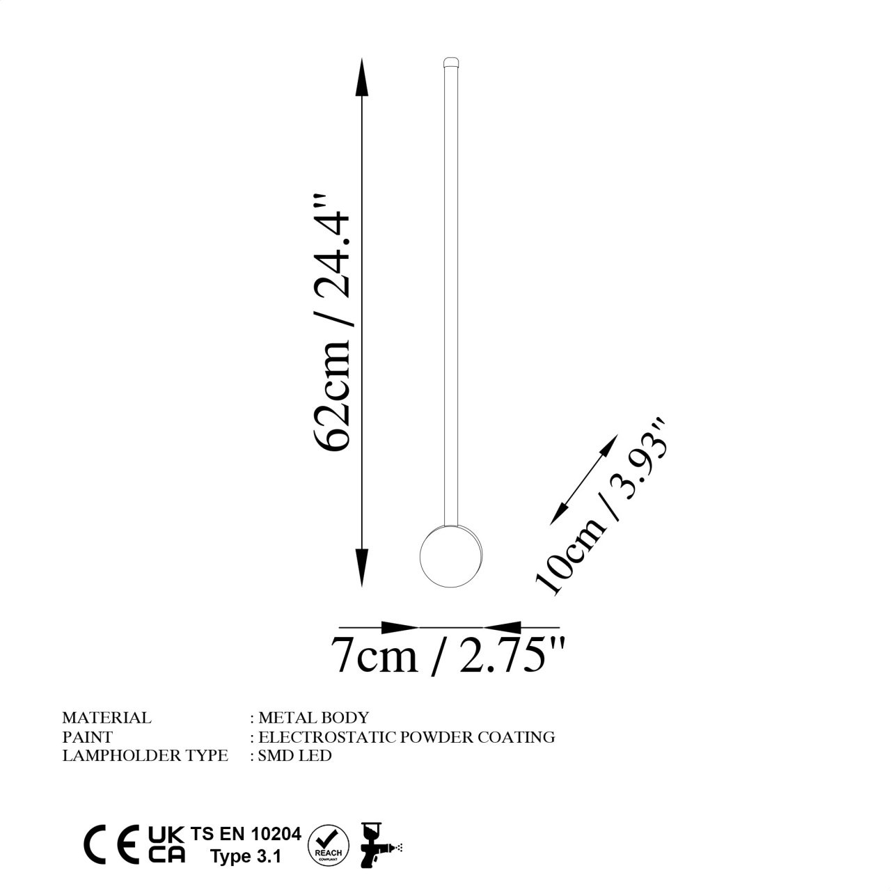 Aplica Sword Negru 62x10x7 cm