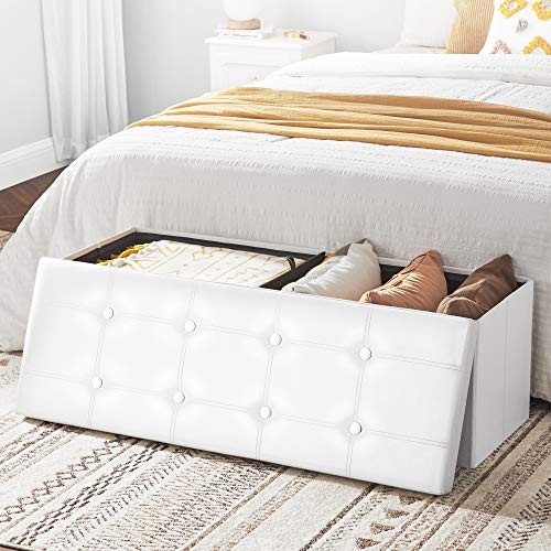Bancuta hol cufar cu depozitare, Songmics, Alb, 110x38x38 cm