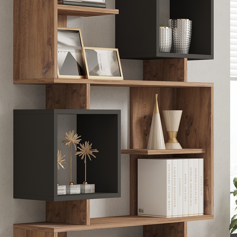 Biblioteca Cubix, Pako World, Sonoma-Antracit, 90x24x171 cm - 3 | YEO