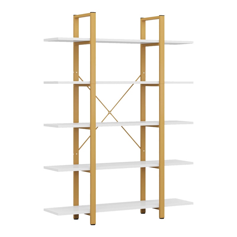 Biblioteca Esthon, Pako World, Metal Auriu, Aspect marmura alba, 120x28x180 cm