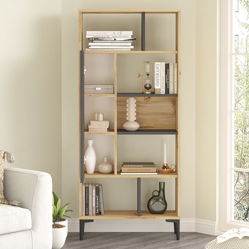 Biblioteca Neville culoare lemn natural - antracit 72x25x163.3cm - 2 | YEO