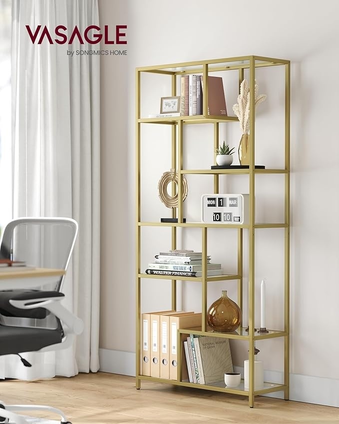 Biblioteca sticla Auriu Vasagle 80x30x180.8 cm - 1 | YEO