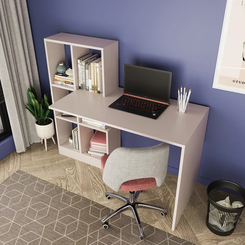 Birou cu biblioteca Dustin, Pako World, Gri deschis, 118x56x112 cm - 1 | YEO