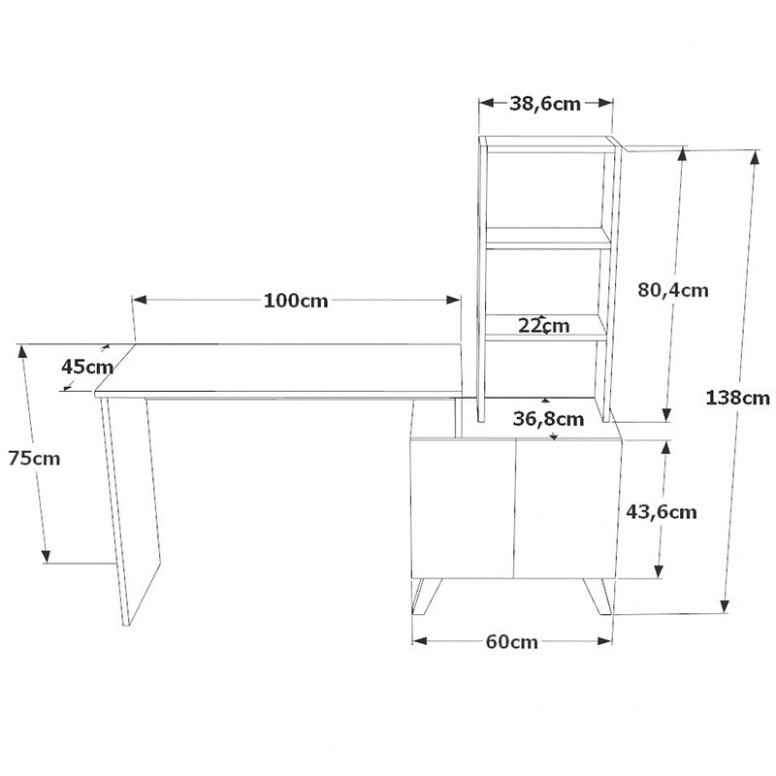 Birou Kairo Negru - Walnut 150x45x138 cm