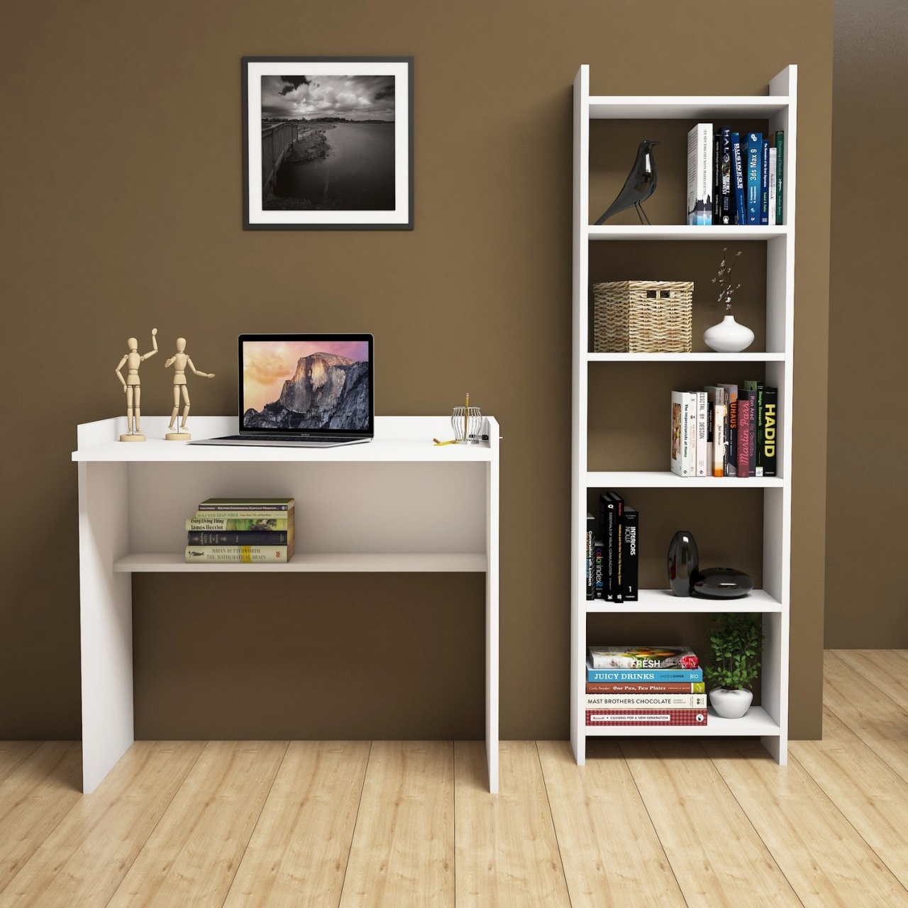 Birou si biblioteca Karma Alb 90x80x58 cm - 1 | YEO