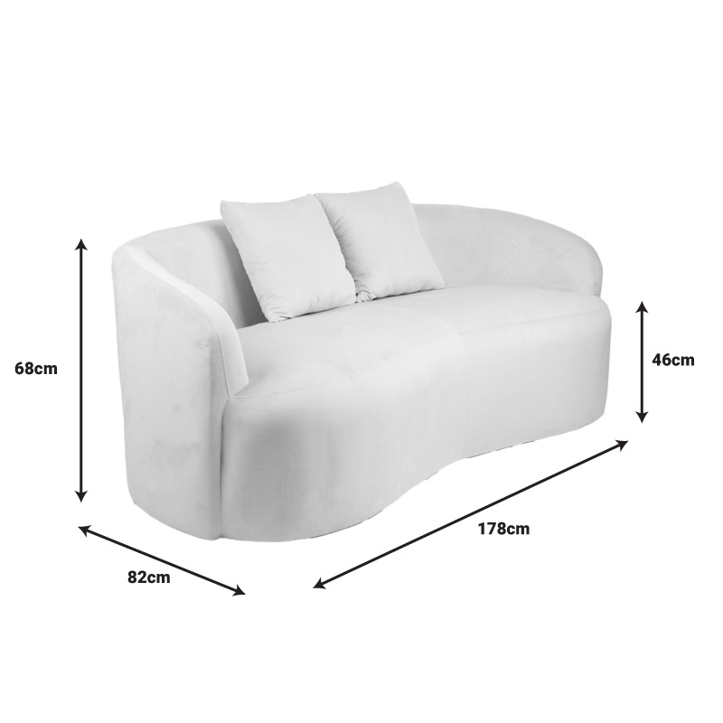 Canapea 2 locuri Raini cu perne catifea crem 178x82x68 cm