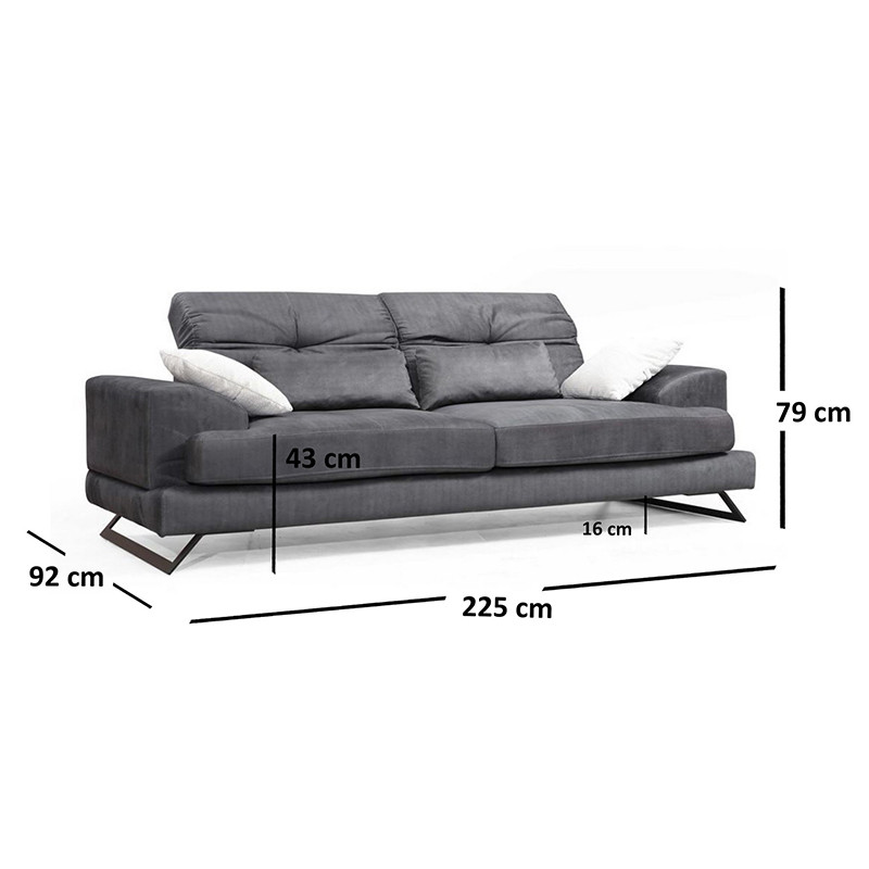 Canapea 3 locuri PWF-0508 material antracit - negru 225x79x92cm - 3 | YEO