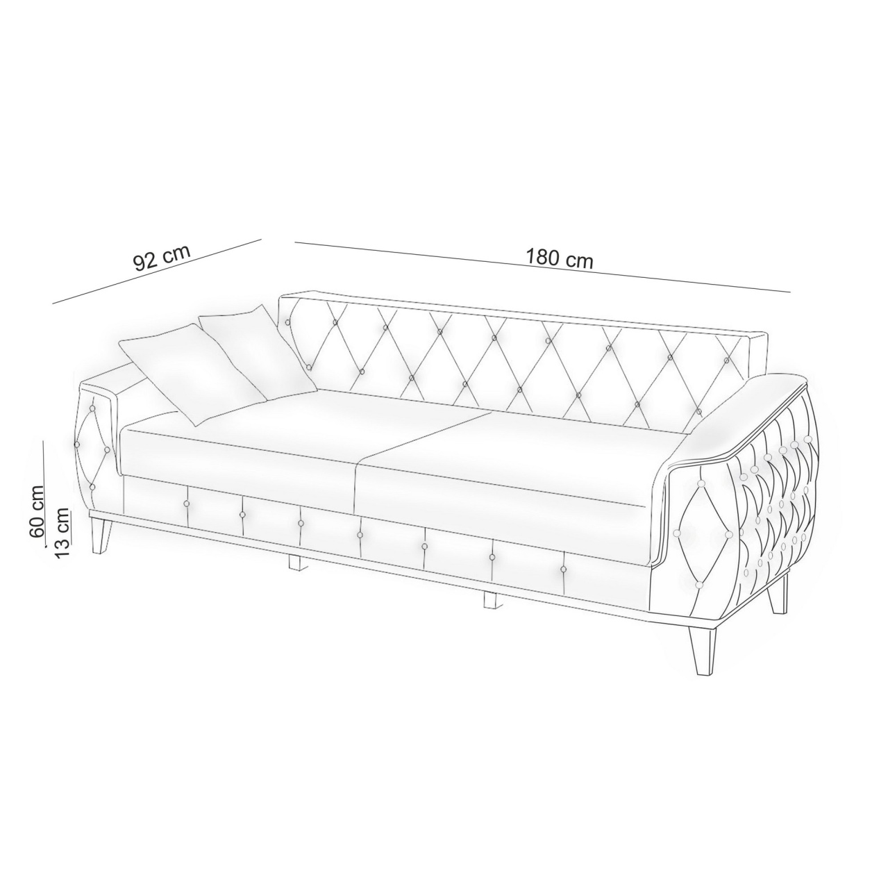 Canapea extensibilă cu 3 locuri Marta Albastru 225x85x94 cm