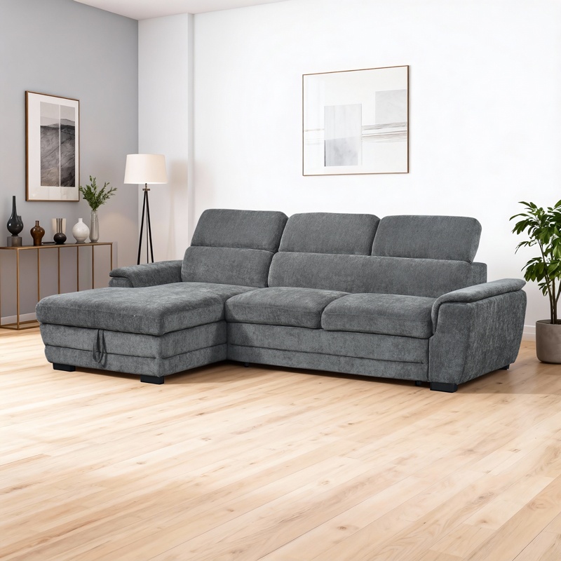 Coltar extensibil pe stanga cu spatiu de depozitare Dreamora Antracit 167x270x82 cm