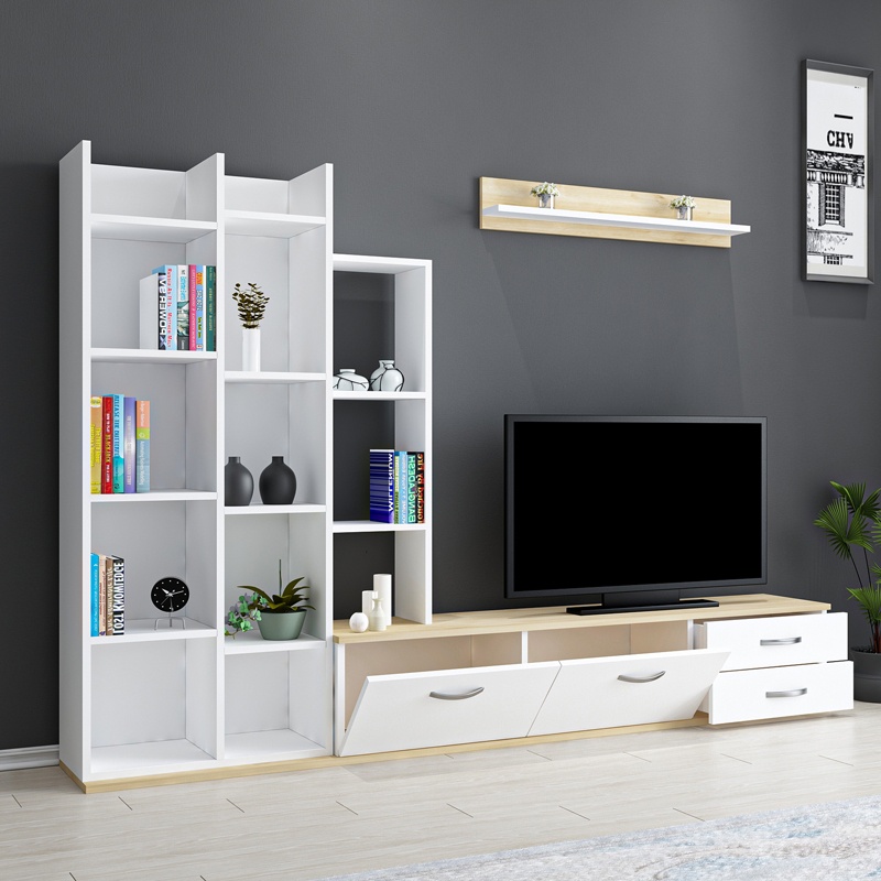 Comoda TV Leman, Pako World, Stejar-Alb, 240x35x154 cm - 2 | YEO