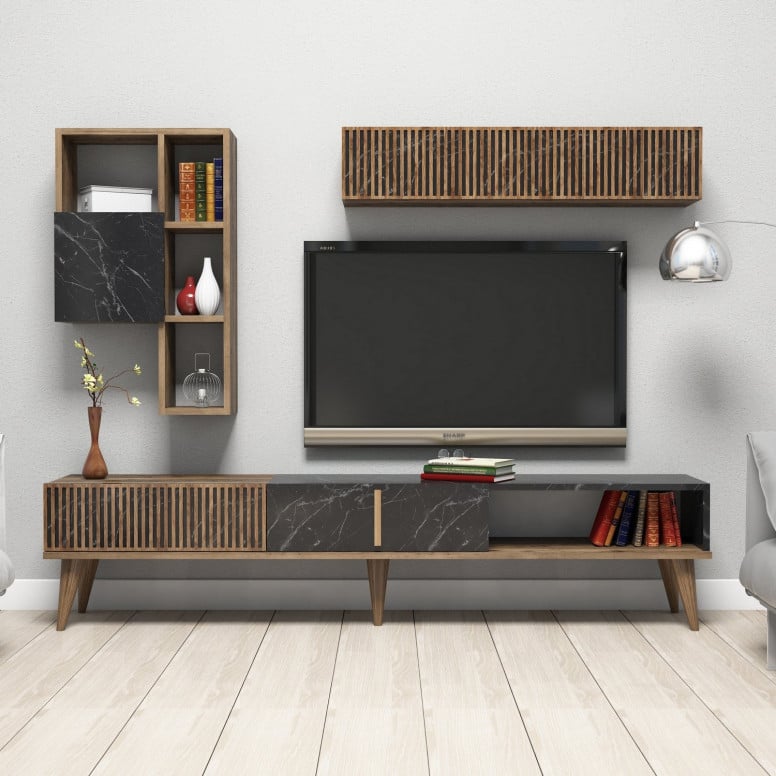 Comoda TV Milan - Walnut, Negru - 2 | YEO