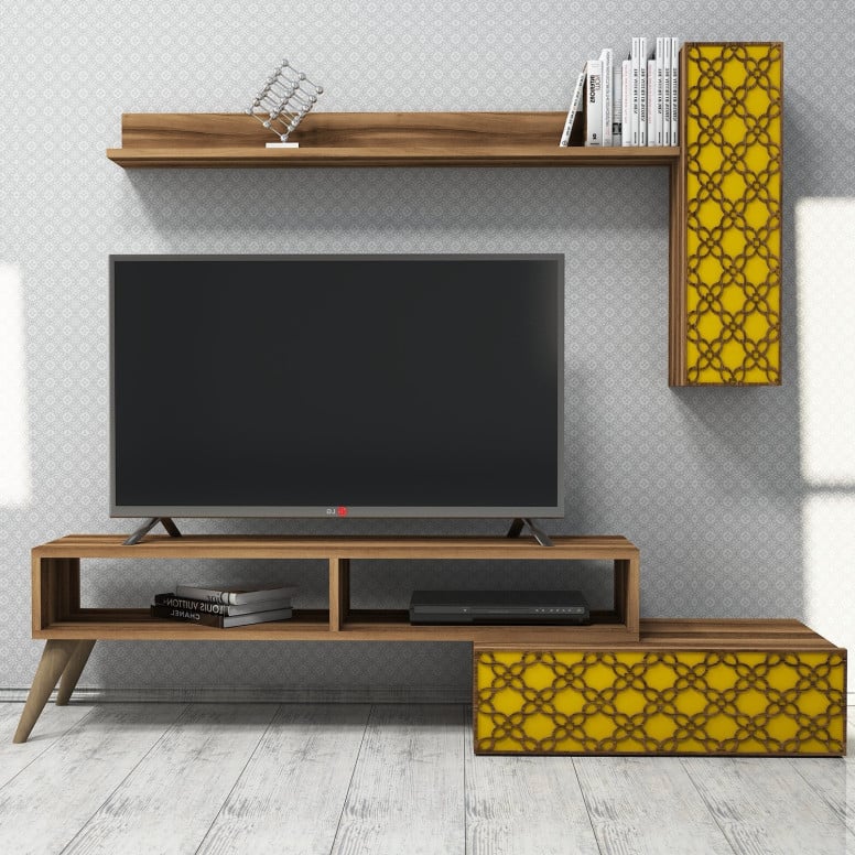 Comoda TV Planet - Walnut, Yellow - 3 | YEO