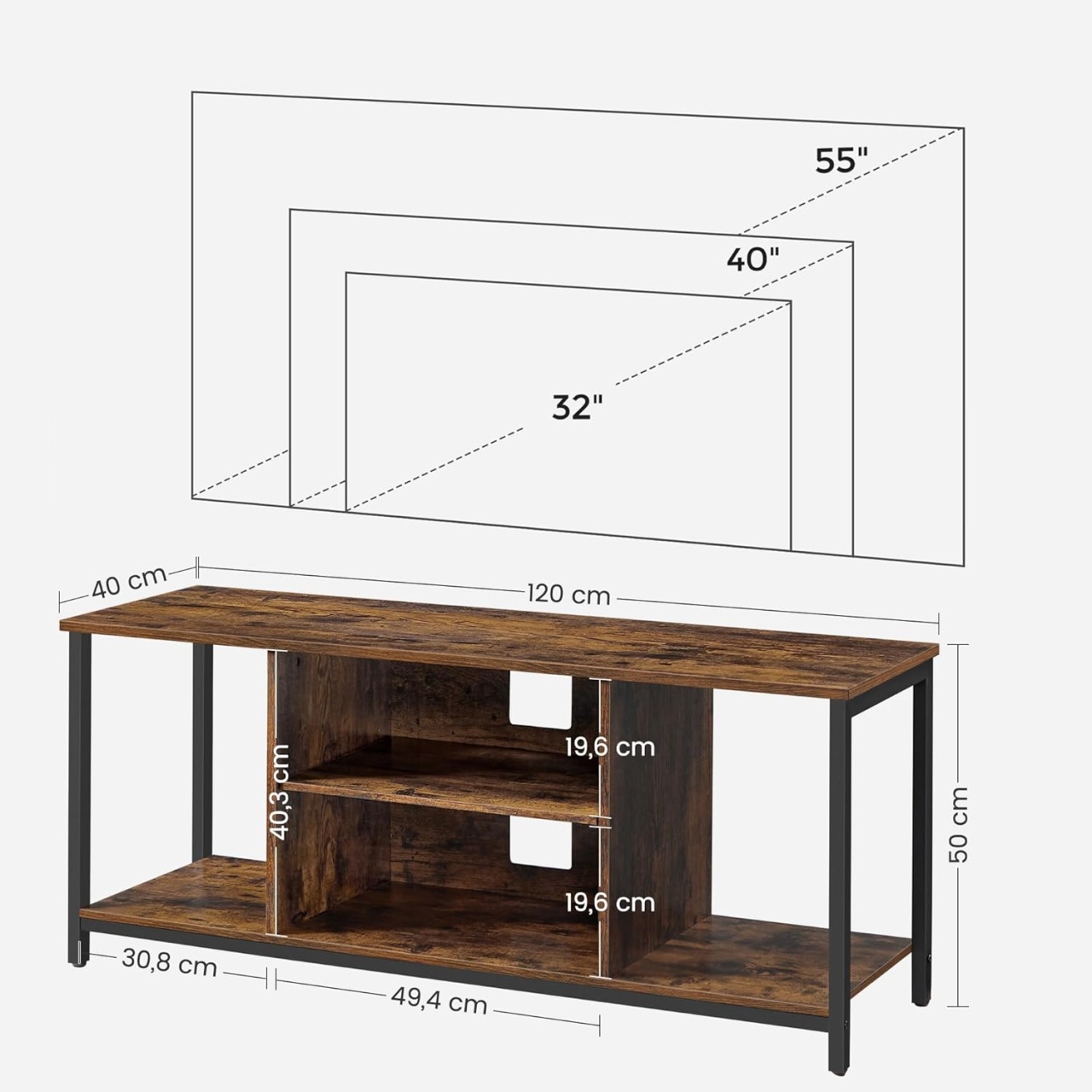 Comoda TV, Vasagle, Maro, 120 x 40 x 50 cm - 4 | YEO