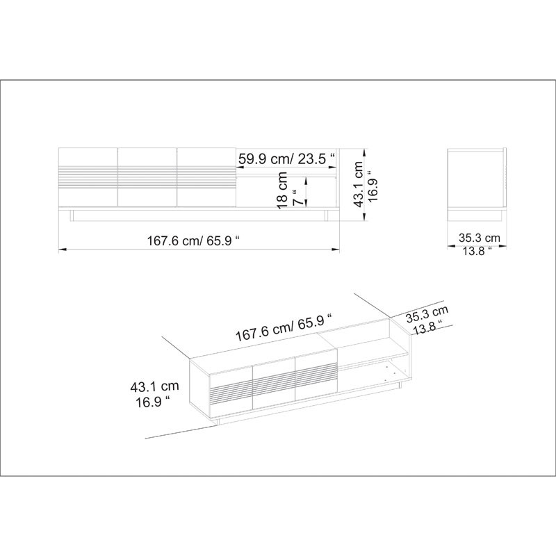 Comoda TV Yubo, culoarea nuc 167.6x35x43cm