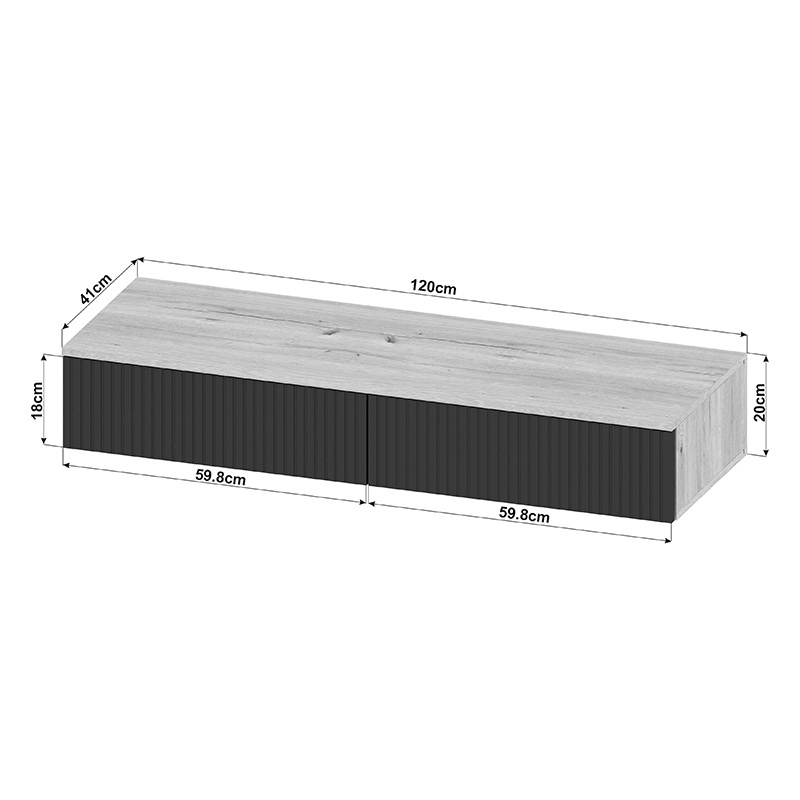 Consola cu 2 sertare Doha, Pako World, MDF, Negru-Stejar, 120x41x20 cm