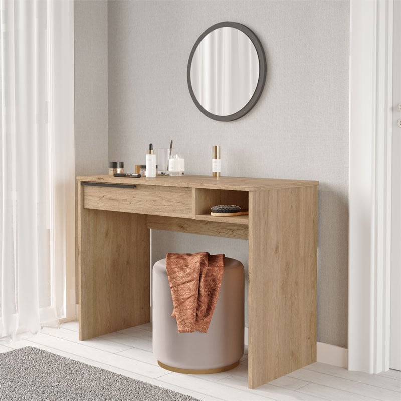 Consola cu oglinda Dorjie melaminat culoare lemn natural - gri inchis 100x44.5x75cm - 1 | YEO