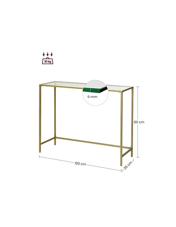 Consola din sticla securizata, Vasagle, 1 raft, 35 x 100 x 80 cm, LGT26G, Auriu - 3 | YEO