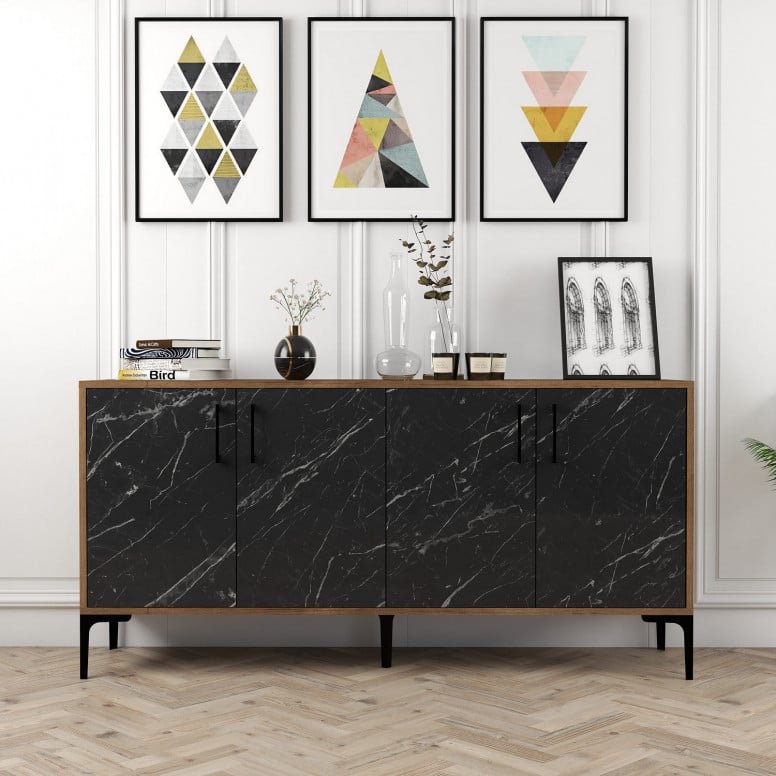 Consola Kiev160 Walnut-Negru Marble