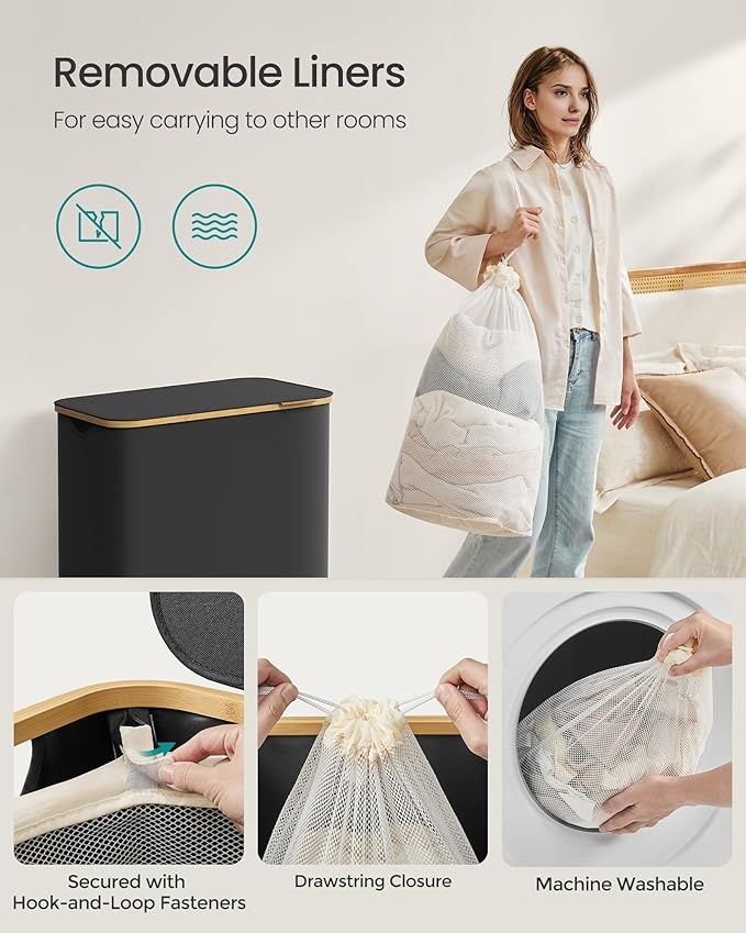 Cos de rufe Negru Songmics 60x38.5x70.5 cm - 4 | YEO
