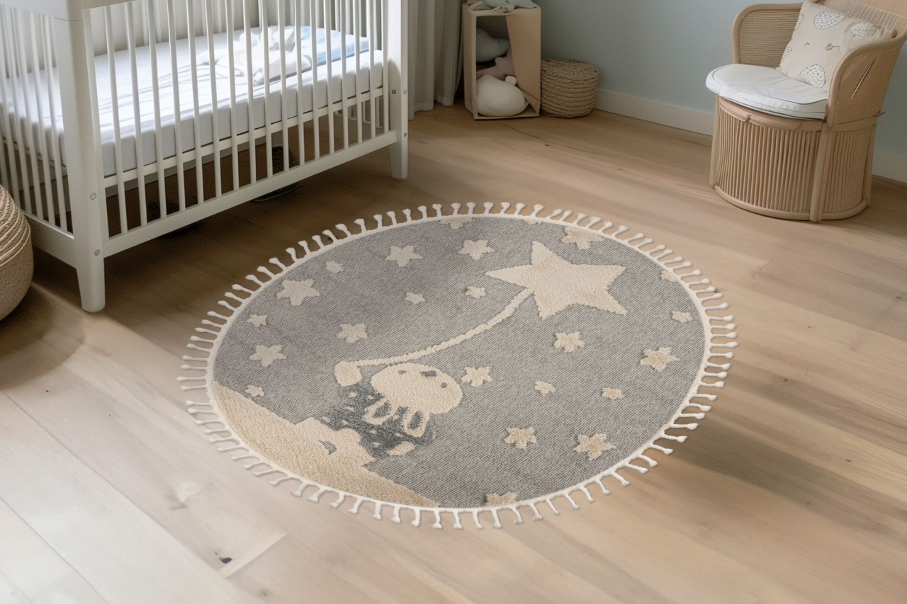 Covor rotund copii Fano Gri 133x133 cm - 4 | YEO