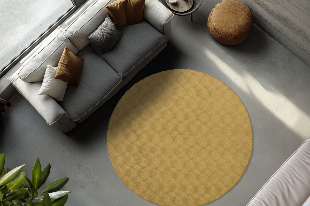 Covor rotund Diamond Cut Galben inchis 200x200 cm - 3 | YEO