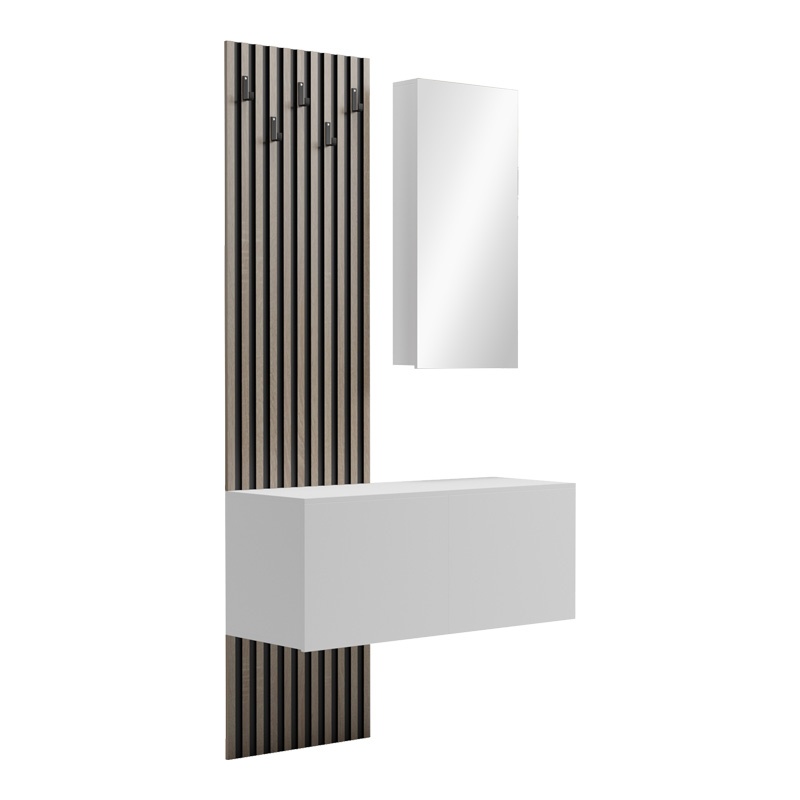 Cuier cu oglinda Arika Alb 100x37.1x199.5 cm - 1 | YEO