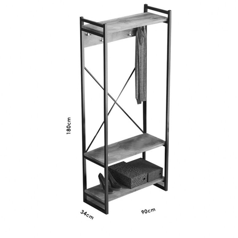 Cuier mobilier intrare Baker nuc-negru 90x34x180cm