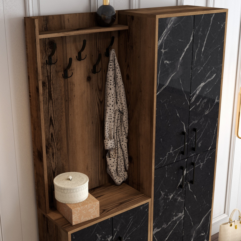 Cuier pentru Hol Berlin BA - Walnut, Negru Marble - 3 | YEO