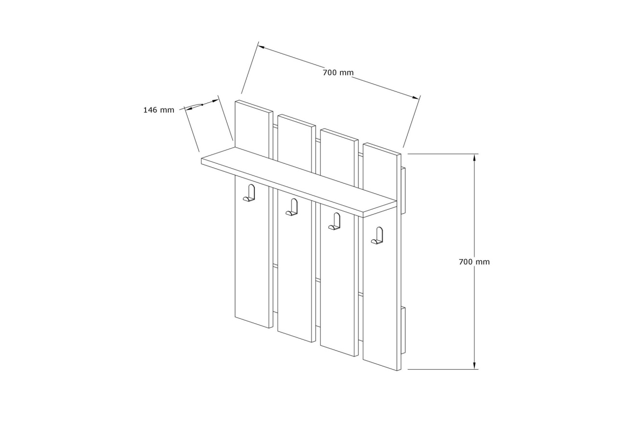 Cuier suspendat Mita Nuc 70x70x18 cm