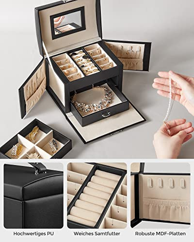 Cutie bijuterii, Songmics, Negru, 17.5x13.5x12 cm - 4 | YEO