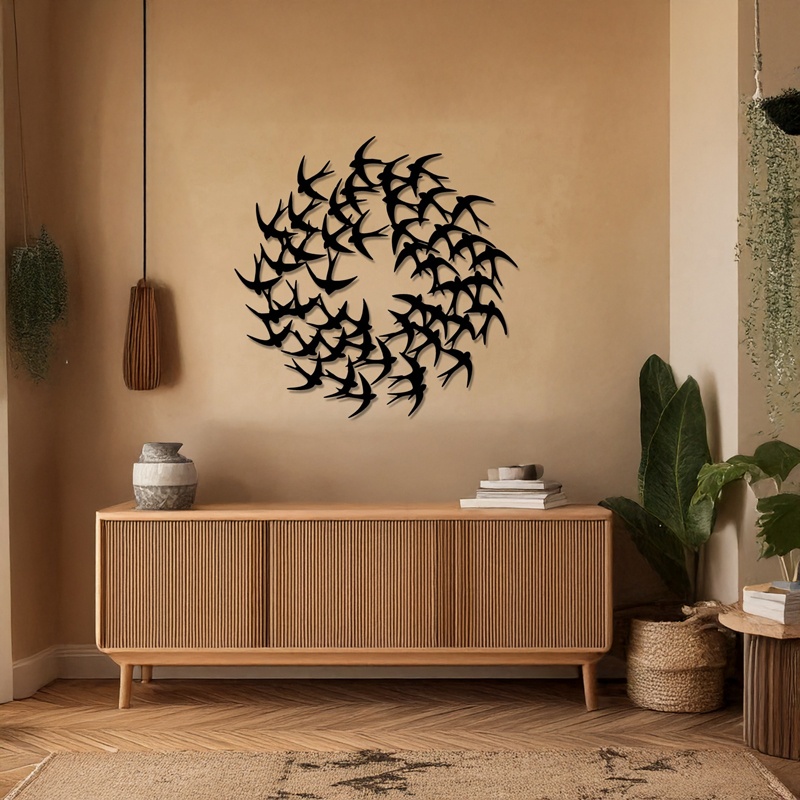 Decoratiune de perete din metal, Swarm, Negru, 0.2x50x50 cm