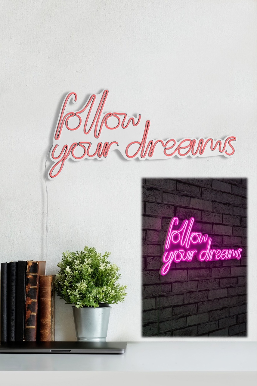 Decoratiune luminoasa LED de perete Follow Your Dreams Roz 60x32x2 cm - 3 | YEO