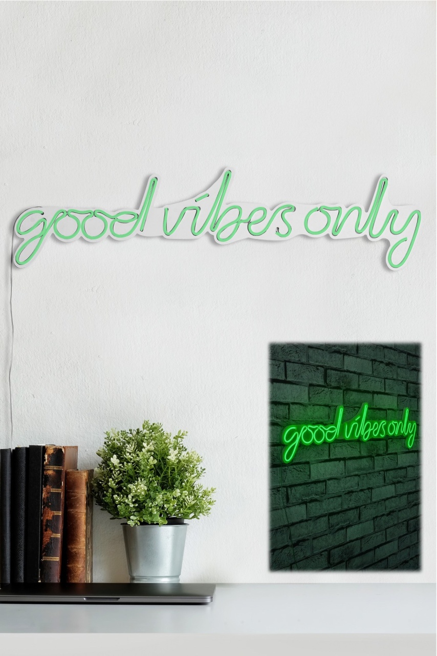 Decoratiune luminoasa LED de perete Good Vibes Only Verde 76x19x2 cm - 3 | YEO